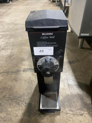 Bunn Coffee Mill Series G3HD, black commercial electric coffee grinder, 3 lb. capacity, 120V, countertop model.