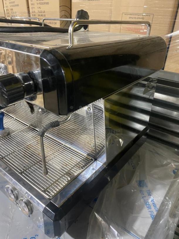 Conti CC103DTC espresso machine, stainless steel, 3-group, with steam wand, drip tray, 230V, on legs, SN: 119205.