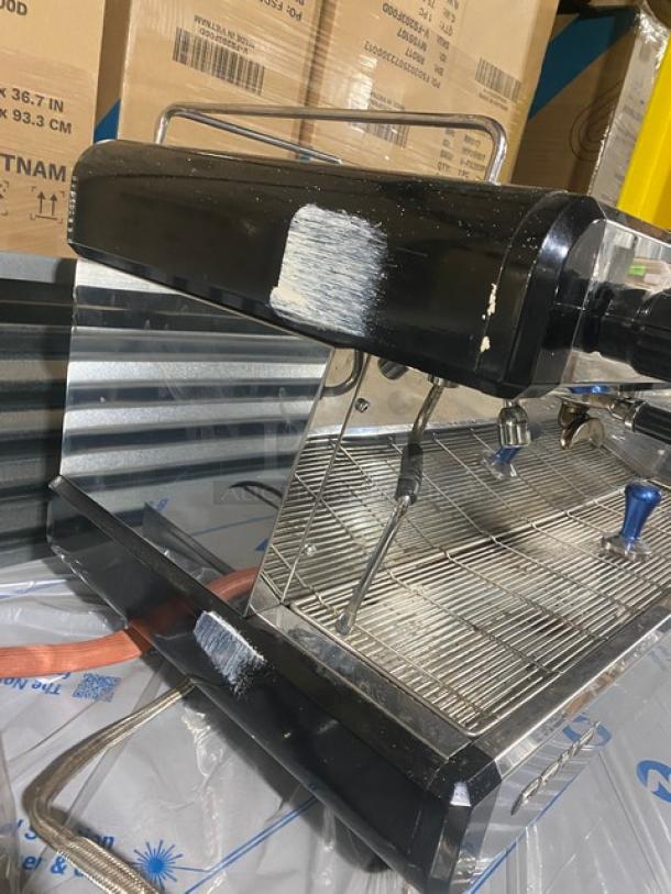 Conti CC103DTC 3-Group Espresso Machine, stainless steel, steam wand, drip tray, visible wear, Model SN: 119205, 230V.