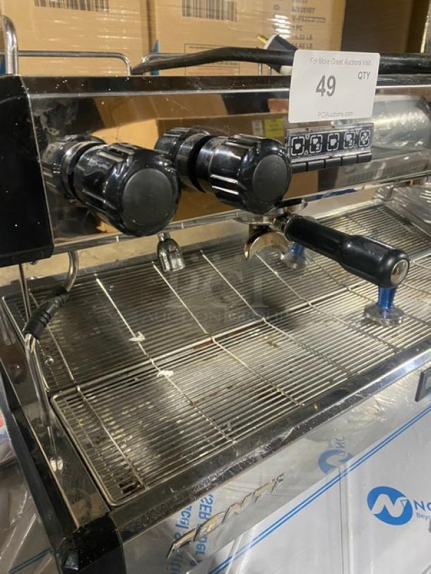 Conti CC103DTC 3-group automatic espresso machine, stainless steel, with steam wand, drip tray, and on legs. Model CC103DTC, SN 119205.
