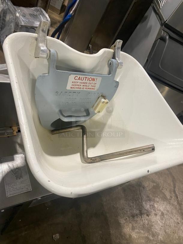 Atwood Scale-O-Matic S300 dough divider/rounder, stainless steel, electric, 208V 3 phase, on casters, caution label visible.