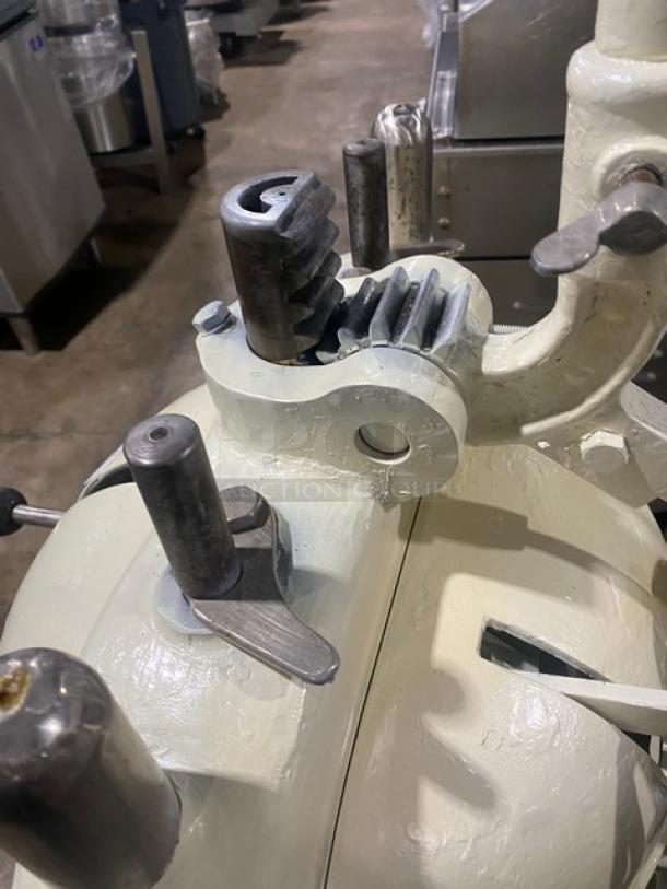 Edmund Schroder Fortuna dough divider/rounder machine with rounding plate, 208V, sturdy condition, visible metal components.