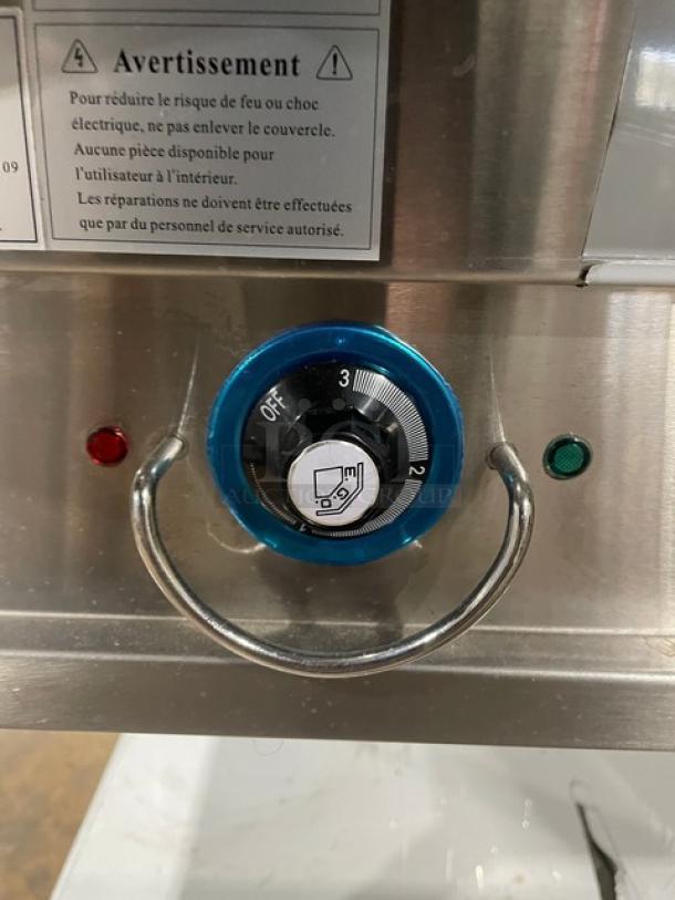 Prepline commercial stainless steel 2-well hot food table, model EST302O, with temperature dial, in excellent condition.