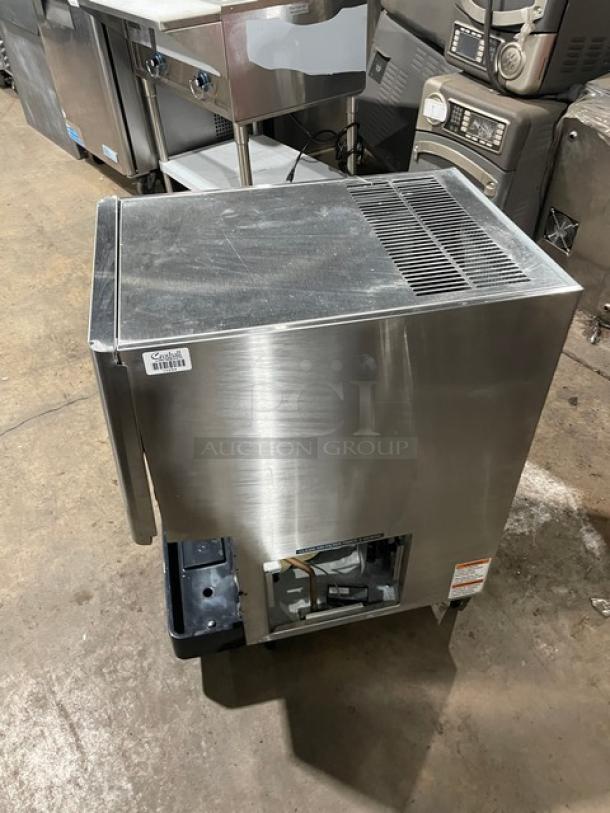 Hoshizaki Opti-Serve stainless steel ice maker and water dispenser, model DCM-270BAH-OS, countertop design, air-cooled, on legs.