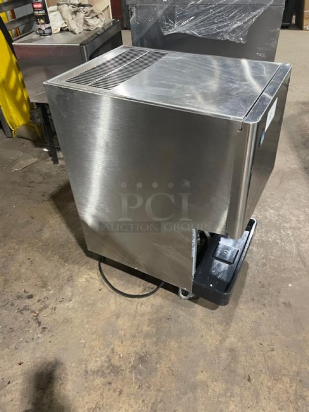 Hoshizaki DCM-270BAH-OS stainless steel ice maker and water dispenser. Air-cooled, electric, countertop model with legs.
