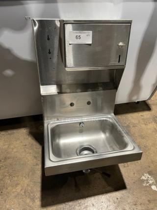 Advance Tabco Commercial Stainless Steel Wall-Mount Space-Saving Single Well Hand Sink! With Back Splash & Built-In Paper Towel Dispenser! - Item #1217216