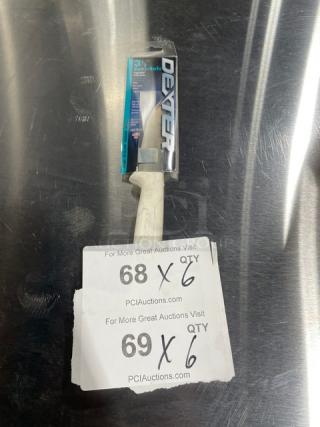 Brand new Dexter Russell Sani-Safe 3" stainless steel knife, model S151PCP, with white grip handle, in package.