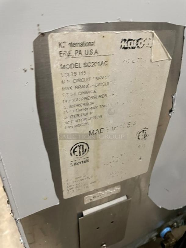 Kold-Draft SC201AC ice maker label showing model and specs; made in USA; 115V; Intertek certified.