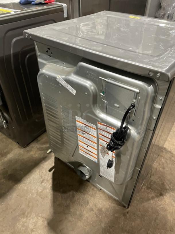 Maytag Commercial gray front-load dryer, Model MGD5630HC3, natural gas, Energy Star, with Extra Power & Quick Dry Cycle.