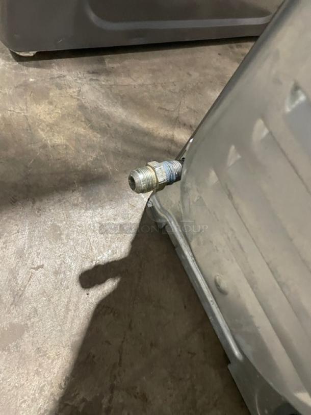 Maytag Commercial gray natural gas dryer, Model MGD5630HC3, Energy Star certified, 120V, visible gas connector.