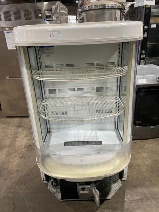 Beverage-Air BZ16GE open merchandiser display case, white, curved design, poly-coated wire racks, used condition, 115V, 1 phase.