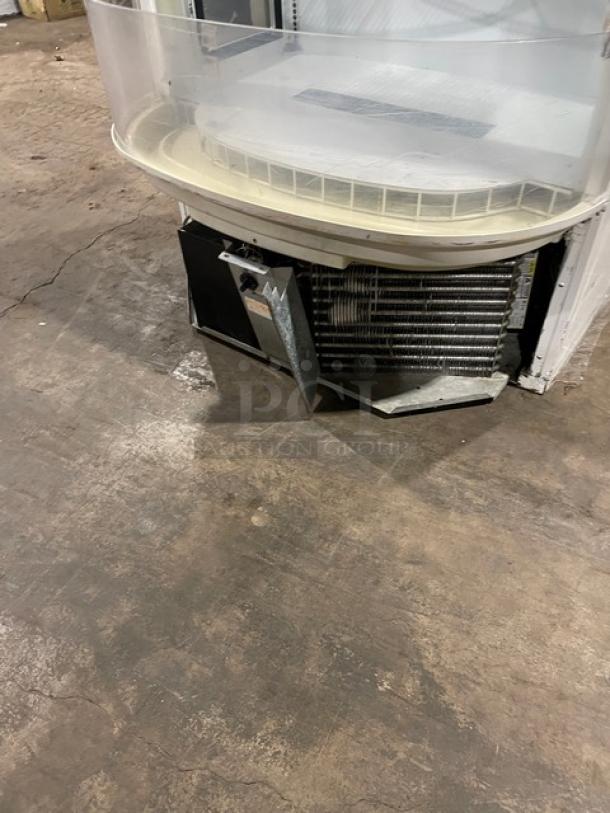 Beverage-Air BZ16GE curved refrigerated display case, white, open multi-tier, poly coated wire rack, 115V 1 Phase.