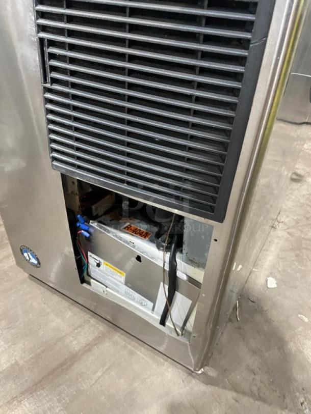 Hoshizaki KM-515MAH stainless steel ice machine head, air-cooled, crescent-cube style, 115-120V, visible internal components.