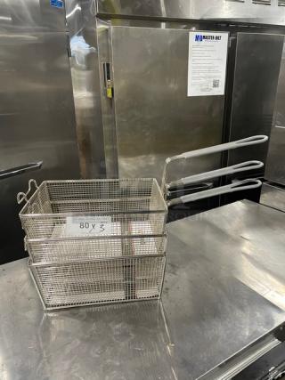 Brand new Winco FB35 commercial mesh deep fry basket, 6" with high-temperature resistant grip handle.