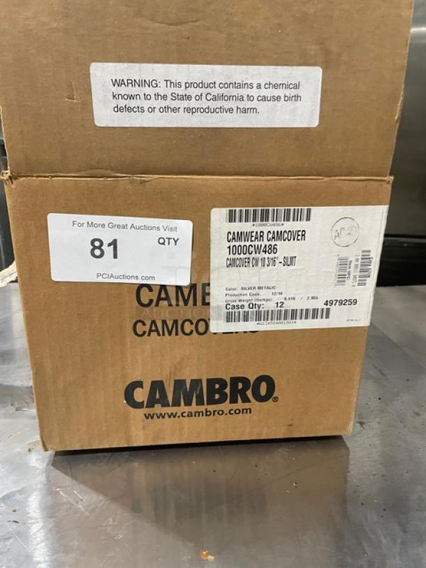 Cambro Camwear Camcover 1000CW486, brand new, silver metallic, 10-3/16” round dome-style plate cover in box.