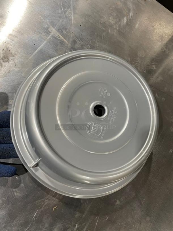 Brand new Cambro Camwear Camcover, Model 1000CW486, silver metallic, 10-3/16” round dome-style plate cover.