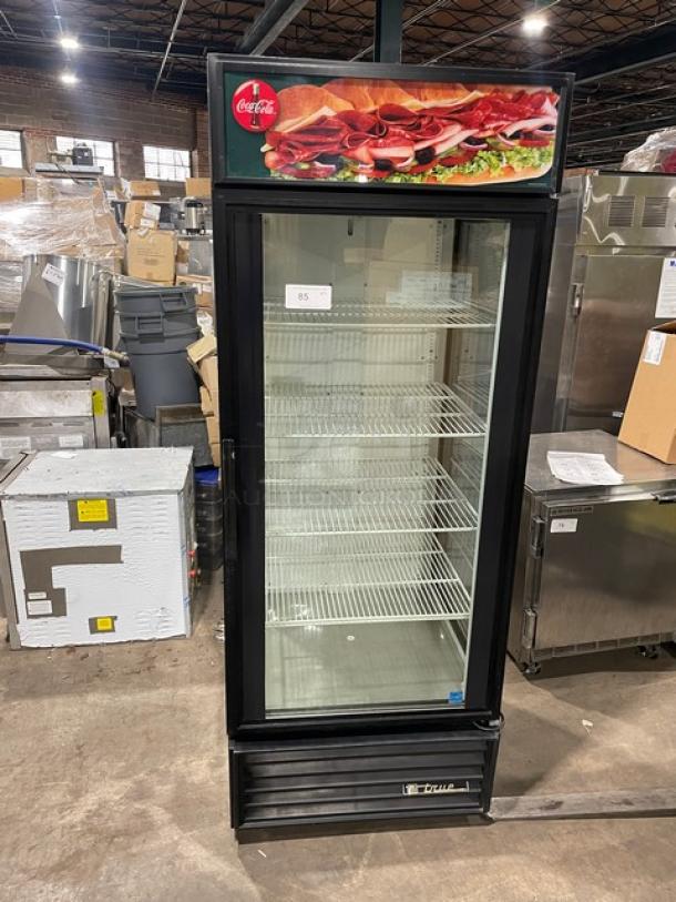 True Commercial Single Glass Door Merchandiser Refrigerator, model GEM-23, with poly-coated rack, Energy Star certified.