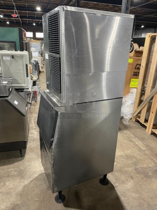 Hoshizaki KM-515MAH ice machine, stainless steel, air-cooled, Energy Star certified, on legs, commercial grade, used condition.