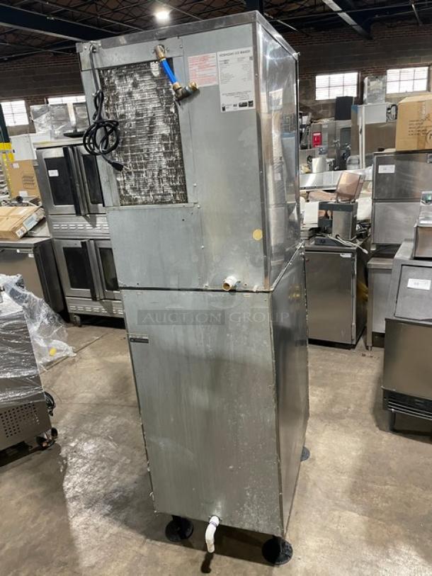 Hoshizaki KM-515MAH ice maker, stainless steel, electric, air-cooled, 115V, Energy Star certified, on legs, model label visible.