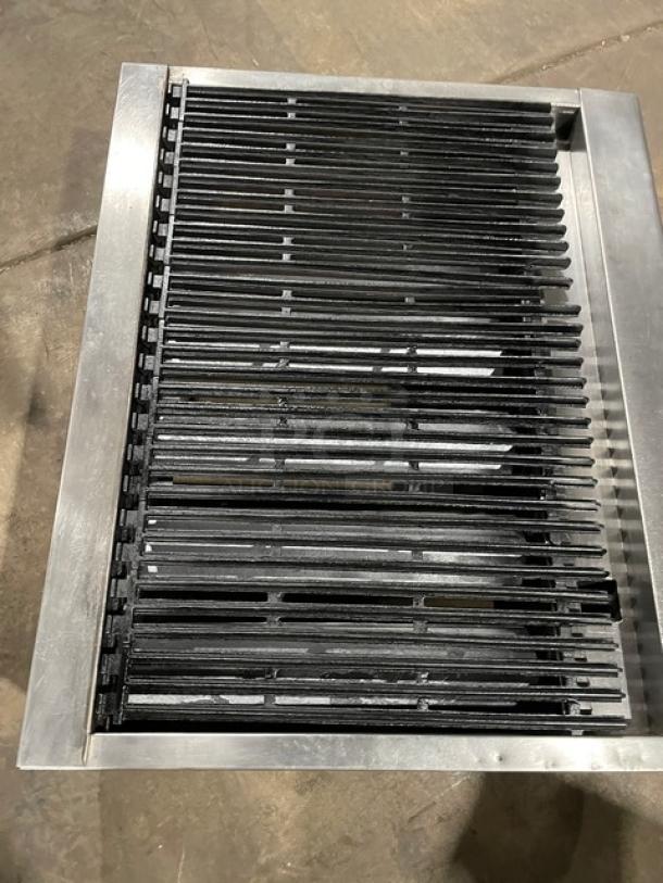 Turbo Air Radiance Series 36" char broiler, stainless steel, natural gas, cast iron grates, on legs, excellent condition.