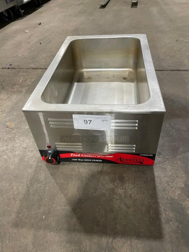 Avantco stainless steel electric countertop single well food warmer, Model 177W50CKR, 120V, full-size, excellent condition.