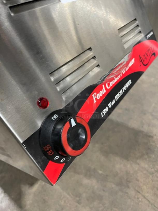 Avantco Commercial Stainless Steel Countertop Food Warmer, Model 177W50CKR, 120V, sleek design, power dial shown.