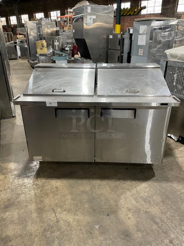 Turbo Air M3 Series 2 Door Refrigerated Prep Table, Stainless Steel, Model MST-60-24-N, with Poly Coated Rack, on Casters.