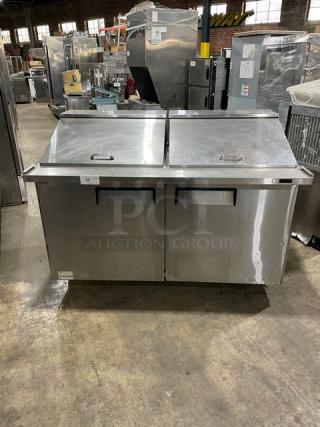 Turbo Air M3 Series 2 Door Refrigerated Prep Table, Stainless Steel, Model MST-60-24-N, with Poly Coated Rack, on Casters.