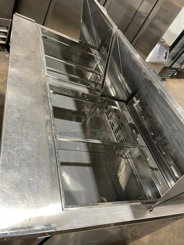 Turbo Air M3 Series 2-Door Stainless Steel Prep Table, Model MST-60-24-N, features refrigerated bain marie style, poly-coated rack.