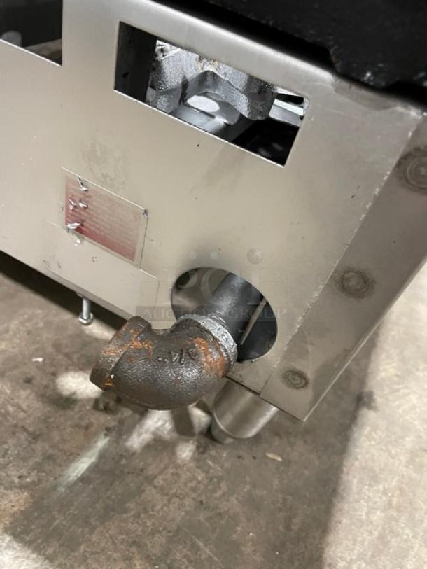 Comstock-Castle FHP3624 stainless steel 2-burner griddle, natural gas, with back and side splash, on legs, SN: 8J668.