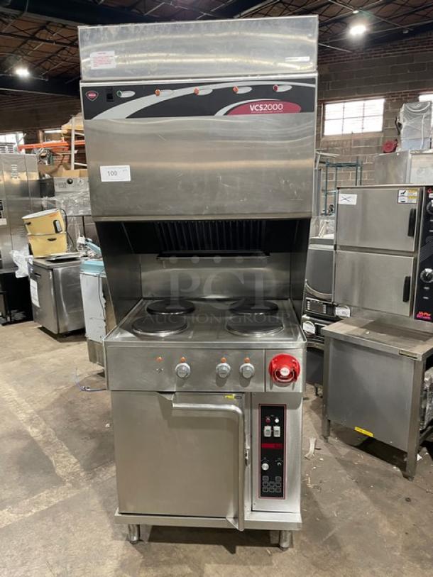 Wells VCS2000 stainless steel ventless cooking system with 4-hot plate range, convection oven, Ansal system, wired rack.