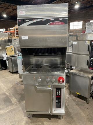 RARE FIND! Wells Commercial Stainless Steel Electric Powered Ventless Cooking System! With 4-French Hot Plate Range/Convection Oven Base! With Built-In Ansal System! With Wired Oven Rack! Model: VCS2000! 208V! On Rear Casters & Front Legs! WORKING WHEN REMOVED! - Item #1217255