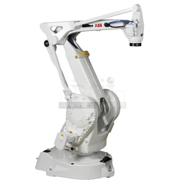 ABB IRB 260 industrial robot arm, 61" reach, 66 lbs capacity, with controller pendant. Ideal for automating logistics.