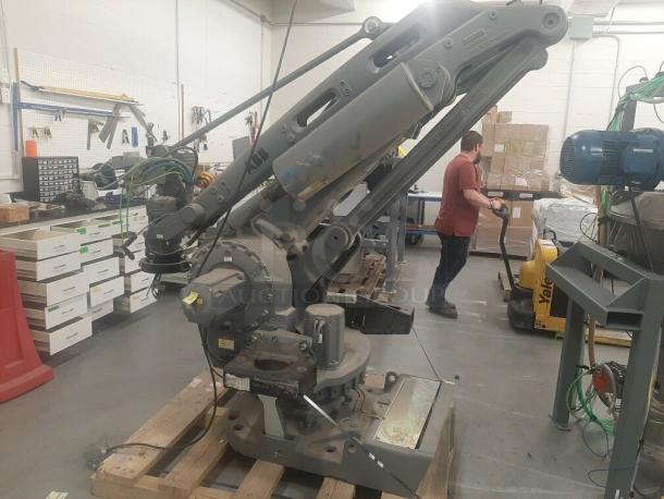 ABB IRB 660 industrial robot arm, heavy-duty, 10' reach, 396 lifting power, for high-volume logistics and warehouse use, 2022 model.