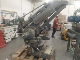 ABB IRB 660 industrial robot arm, heavy-duty, 10' reach, 396 lifting power, for high-volume logistics and warehouse use, 2022 model.