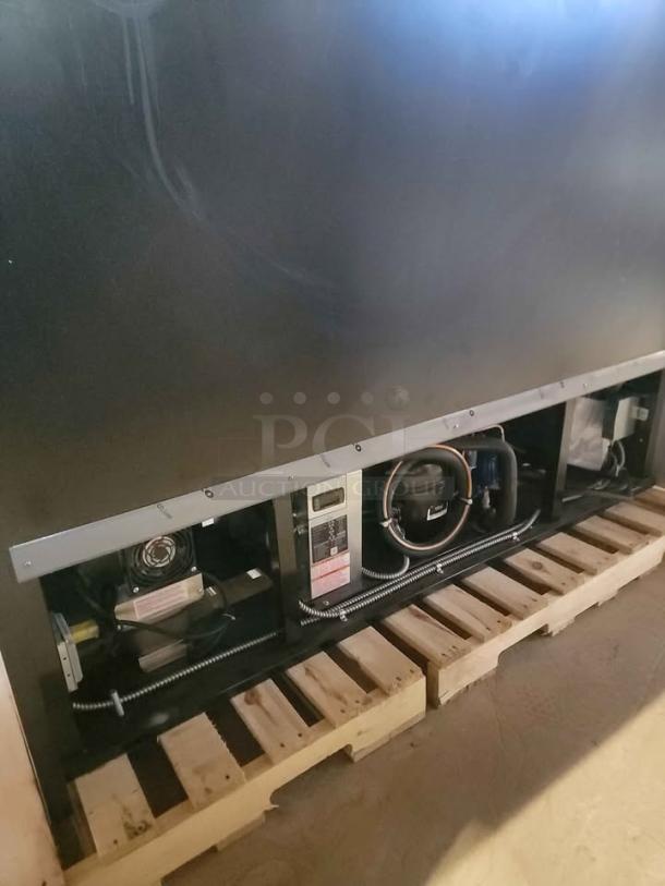 2022 RPI Industries Bandit Air Screen Grab and Go Refrigerated Merchandiser, model SCRFC2728R, on wooden pallets.