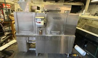 Hobart CRS-66A Conveyor Dishwasher, stainless steel, robust, high-capacity, used, ideal for commercial use.