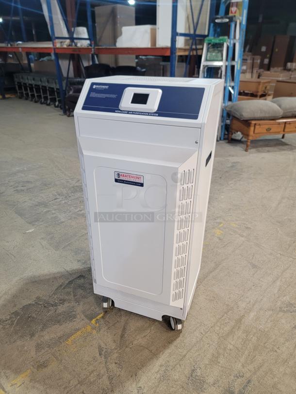 Abatement Technologies HC800FUV air purifier, professional grade, on wheels, for medical-grade air quality in high-risk environments.