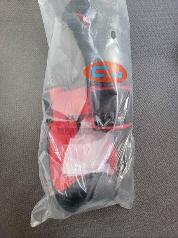 Brand new OG Martial Arts 14oz boxing gloves and wraps set in red and black, sealed in packaging, with Velcro straps for support.