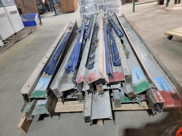 (12) 8-ft aluminum shoring joists by Patent/Harsco, lightweight yet heavy-duty, used condition, labels visible.