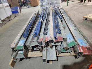 (12) 8-ft aluminum shoring joists by Patent/Harsco, lightweight yet heavy-duty, used condition, labels visible.