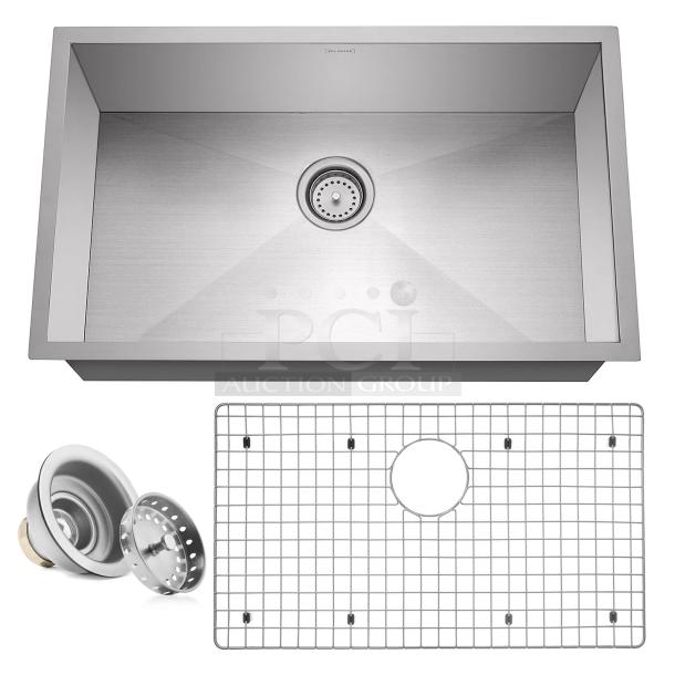 Brand new Miligoré 30" undermount kitchen sink, 16-gauge stainless steel, zero-radius, Model VESSEL-SS-UZ63-16E3018.