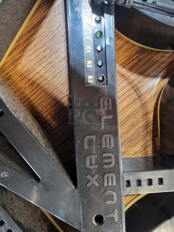 Element Lux OpenSign1 control panel with buttons K1-K3 visible. Features "Element Lux" branding.