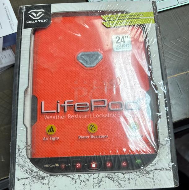 Brand new Vaultek LifePod lockbox in original packaging. Weatherproof, airtight, water-resistant. Ideal for valuables.
