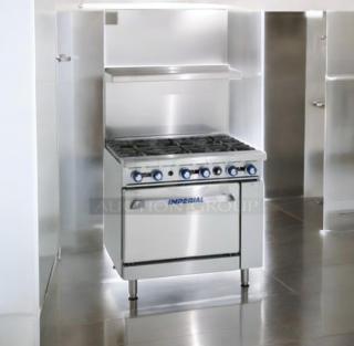 Imperial 6-burner gas range, model IR-6, in outstanding condition. Features standard oven and natural gas compatibility.