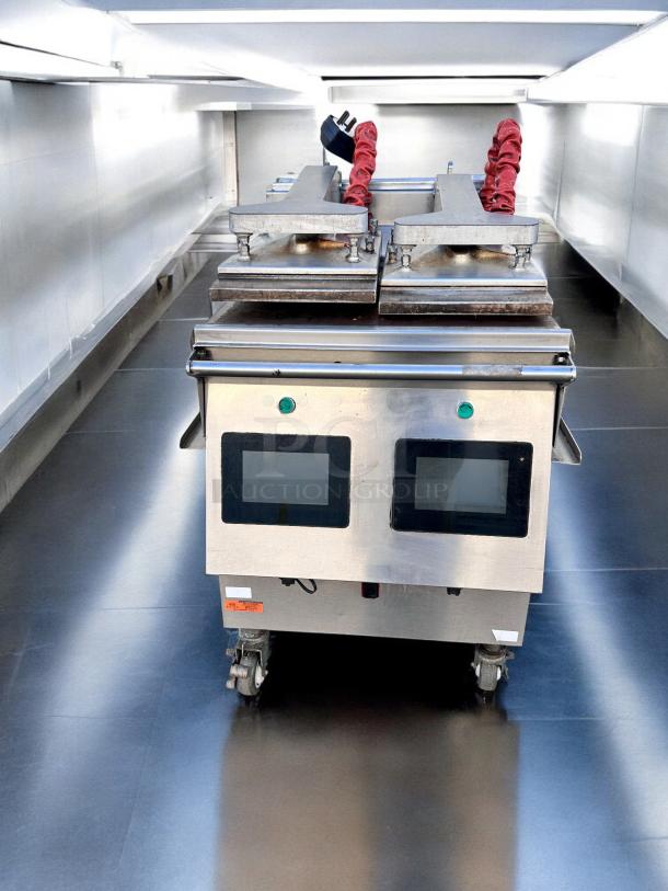 Garland XPG24-Q916 Double Platen Electric Grill, superb condition, 240V 3 Phase, tested, stainless steel, on wheels.