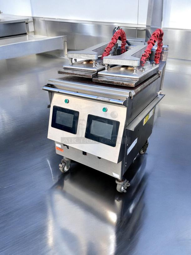 Garland XPG24-Q916 Double Platen Electric Grill, superb condition, 240V 3 phase, stainless steel, fully tested, on wheels.