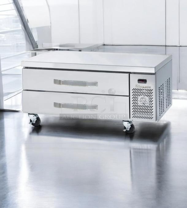 Pristine Blue Air BACB48M two-drawer refrigerated chef base, 115V, fully tested, stainless steel, on casters.