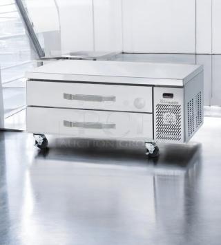 Pristine Blue Air BACB48M two-drawer refrigerated chef base, 115V, fully tested, stainless steel, on casters.