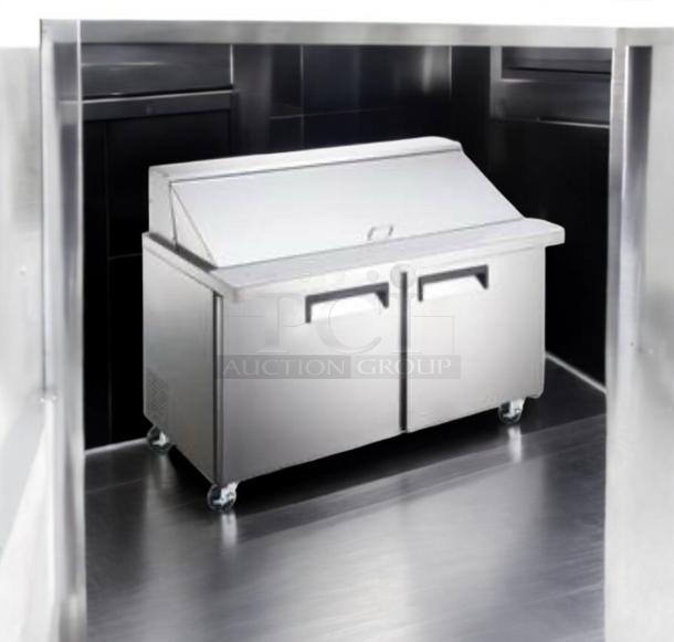 Atosa AST-48M refrigerated sandwich/salad prep table, stainless steel, two-door, fully tested, excellent condition.